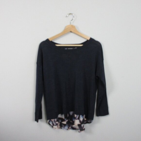Club Monaco Layered Sweater Top Women M Black Split Back Boat Neck Casual 184 - Picture 1 of 7